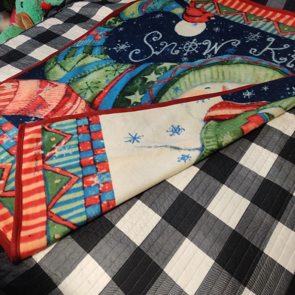 2007 Susan Winget SNOW KISSES Snowman Fleece Blanket Throw 63 X 47 Christmas